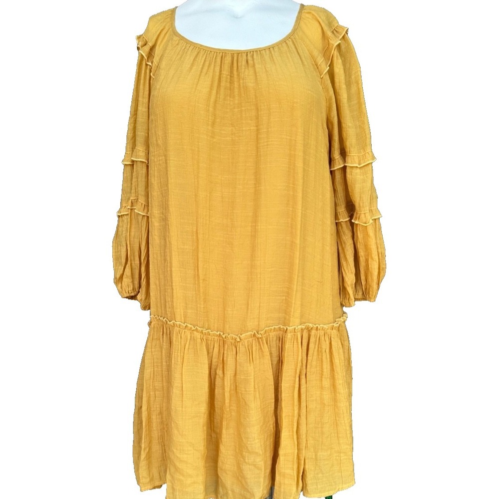 Harper 241 Dress Large Gold Tiered Balloon Sleeve Boho Cottagecore Knee Length